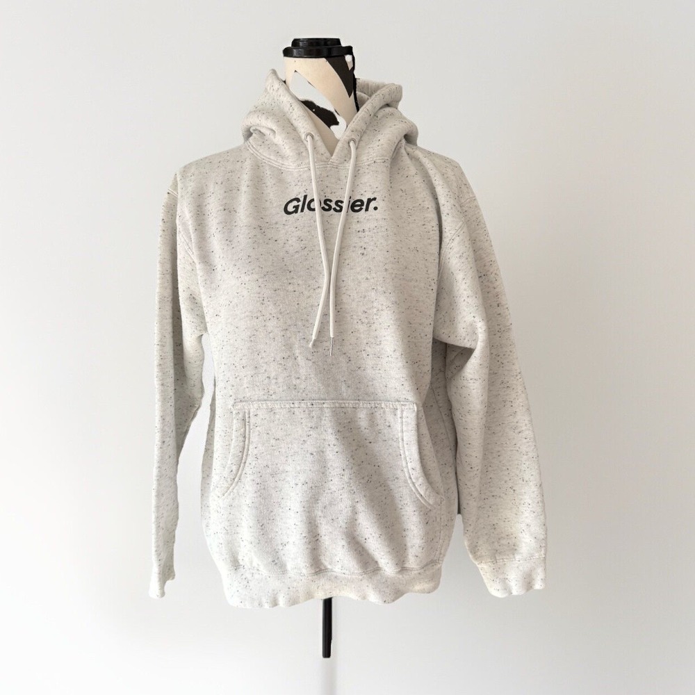GLOSSIER Terrazzo Hoodie‎ Oversized White Black Specks Pullover Womens Small